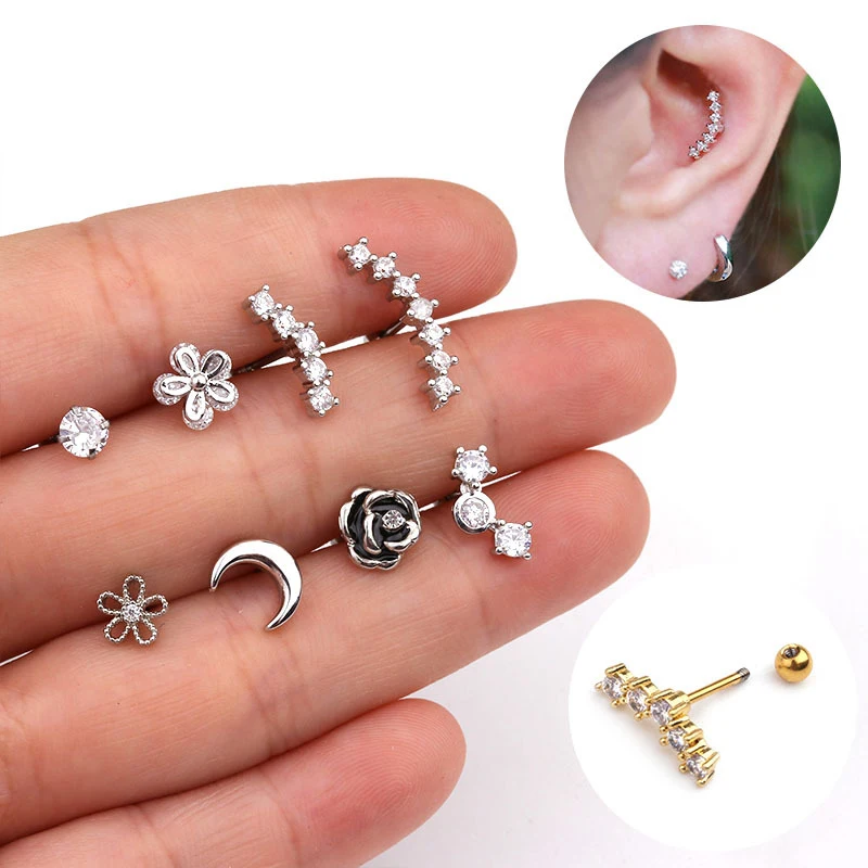 1Pc Silver Rose Flower Wave Moon Ear Piercing Earrings Studs Chic Women Tragus Helix Cartilage Stud Earring Piercing Jewelry
1Pc Silver Rose Flower Wave Moon Ear Piercing Earrings Studs Chic Women Tragus Helix Cartilage Stud Earring Piercing Jewelry