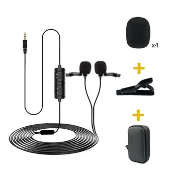 

Dual Lavalier 3.5mm Microphones, Hands Free Clip-on Lapel Mic with Omnidirectional Condenser for Camera,DSLR,Smartphone