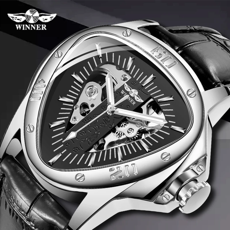 Winner Creative Racing Design Triangle Design Silver Skeleton Dial Mens Watch Top Brand Luxury Automatic Mechanical Watch Clock
Winner Creative Racing Design Triangle Design Silver Skeleton Dial Mens Watch Top Brand Luxury Automatic Mechanical Watch Clock
