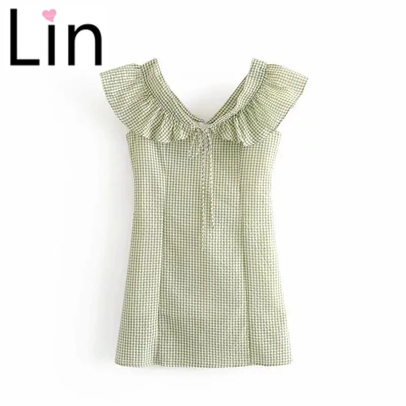 Lin Vintage Ruffles Off Shoulder women dress Fashion Bandage summer Dress Slim Green Tartan dresses vestido drop shiping
Lin Vintage Ruffles Off Shoulder women dress Fashion Bandage summer Dress Slim Green Tartan dresses vestido drop shiping