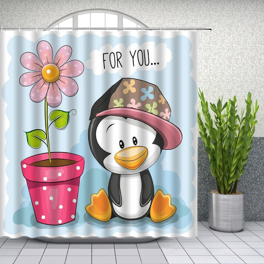 

Cartoons Shower Curtains Lovely Animal Children's Room 3D Print Bathroom Home Decor Waterproof Polyester Bath Curtain With Hooks