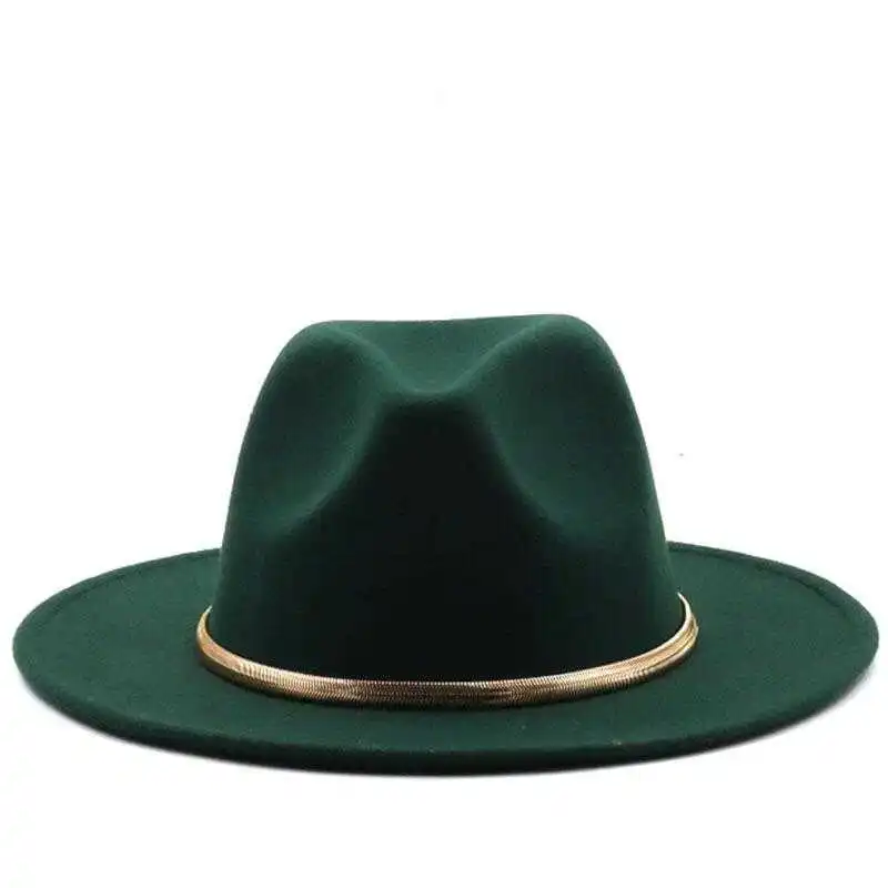 

Wide Brim Black/green Simple Church Derby Top Hat Panama Solid Felt Fedoras Hat for Men Women artificial wool Blend Jazz Cap