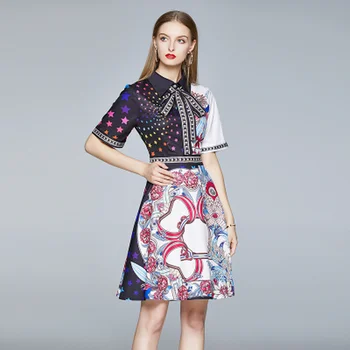 2020 Summer Women Fashion Short-sleeved Plus Size Purple Printed Vintage Dress Women's Elegant Knee Dresses with Bow Decoration
2020 Summer Women Fashion Short-sleeved Plus Size Purple Printed Vintage Dress Women's Elegant Knee Dresses with Bow Decoration