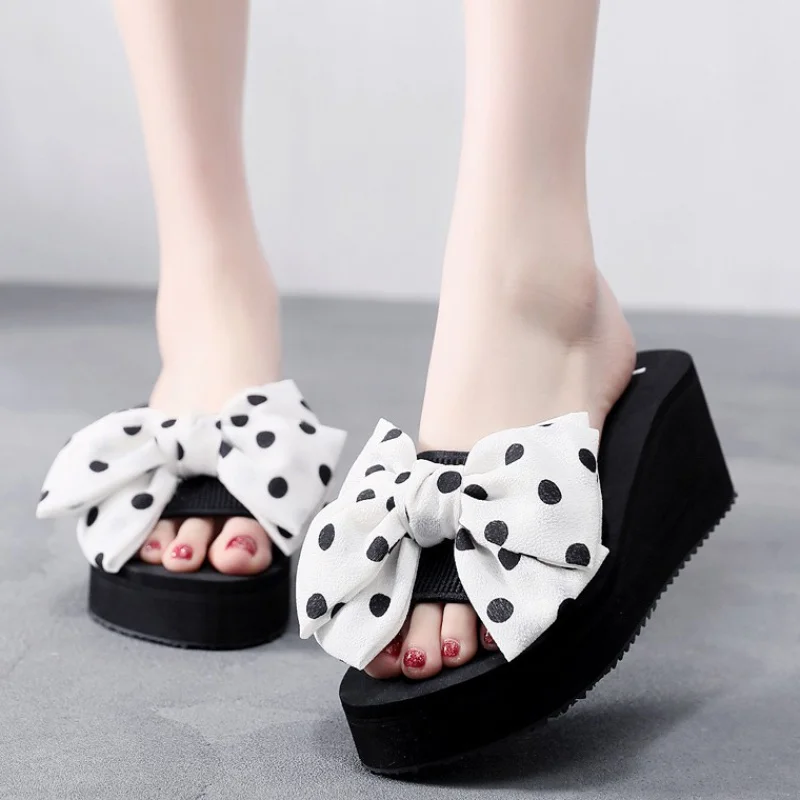 

Mule Heels 6/3CM Wedges Womens Flip Flops Bow Slippers Women Sandals 2020 Platform Slippers Home Shoes Chaussure Plateforme