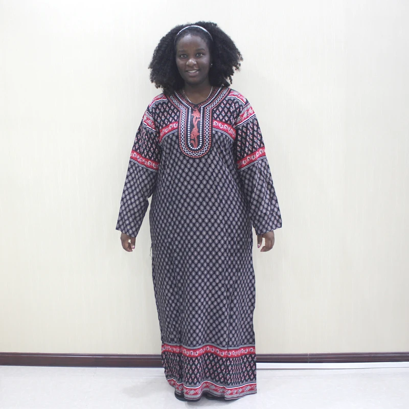 

Bohemian Autumn African Dress for Women Appliques Embroidery Dot Full Sleeve Loose African Dress for Ladies