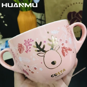 650ML Christmas Elk Porcelain Cups Big Colorful Pink Ceramic Mugs Double Handle Coffee Milk Drink Cup Drinkware Teacup
650ML Christmas Elk Porcelain Cups Big Colorful Pink Ceramic Mugs Double Handle Coffee Milk Drink Cup Drinkware Teacup