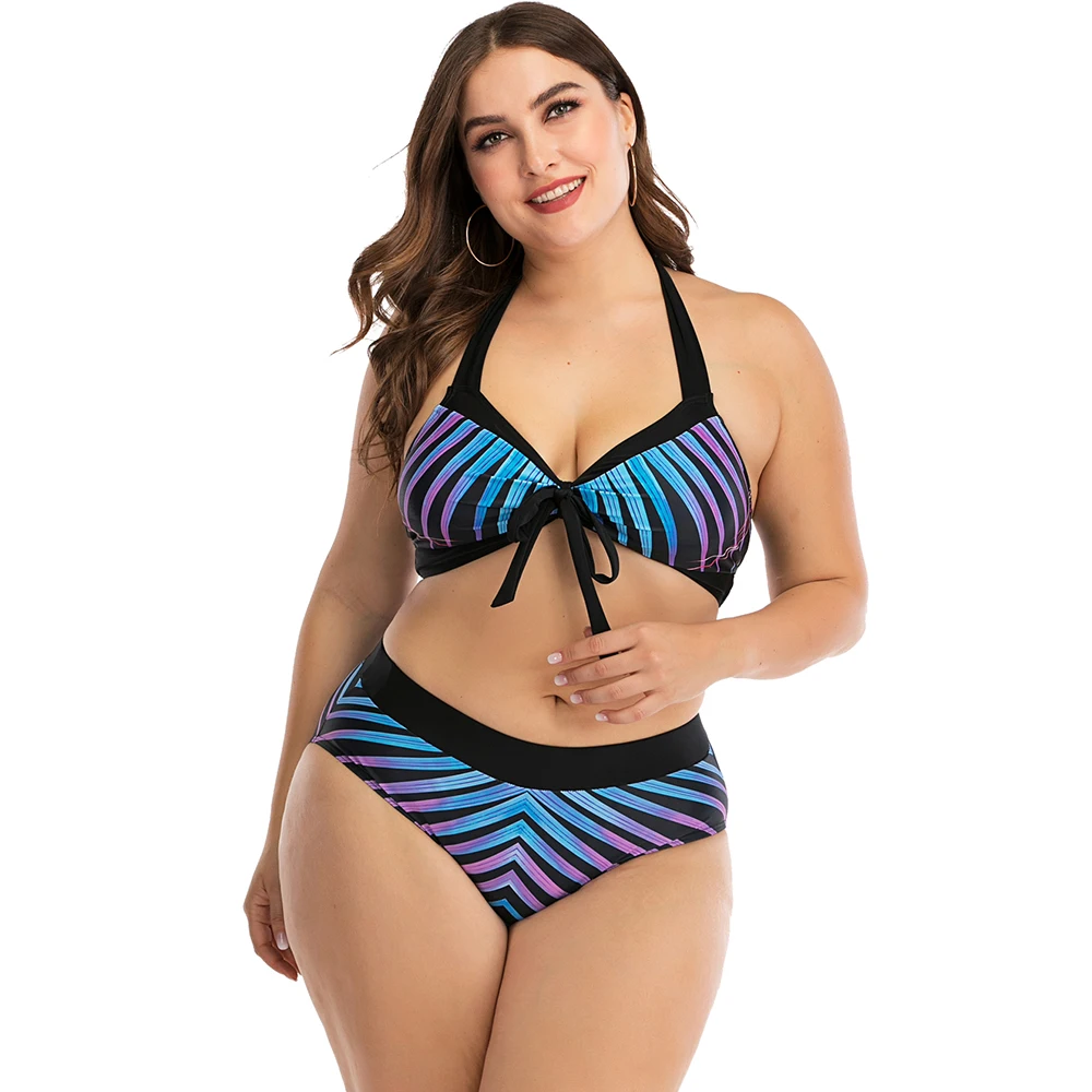 

Lunamy 2020 Plus Size Swimwear Women Strappy Bikini Set Palm Leaves Printed Bathing Suit High Waist Biquini Two Piece Swimsuit