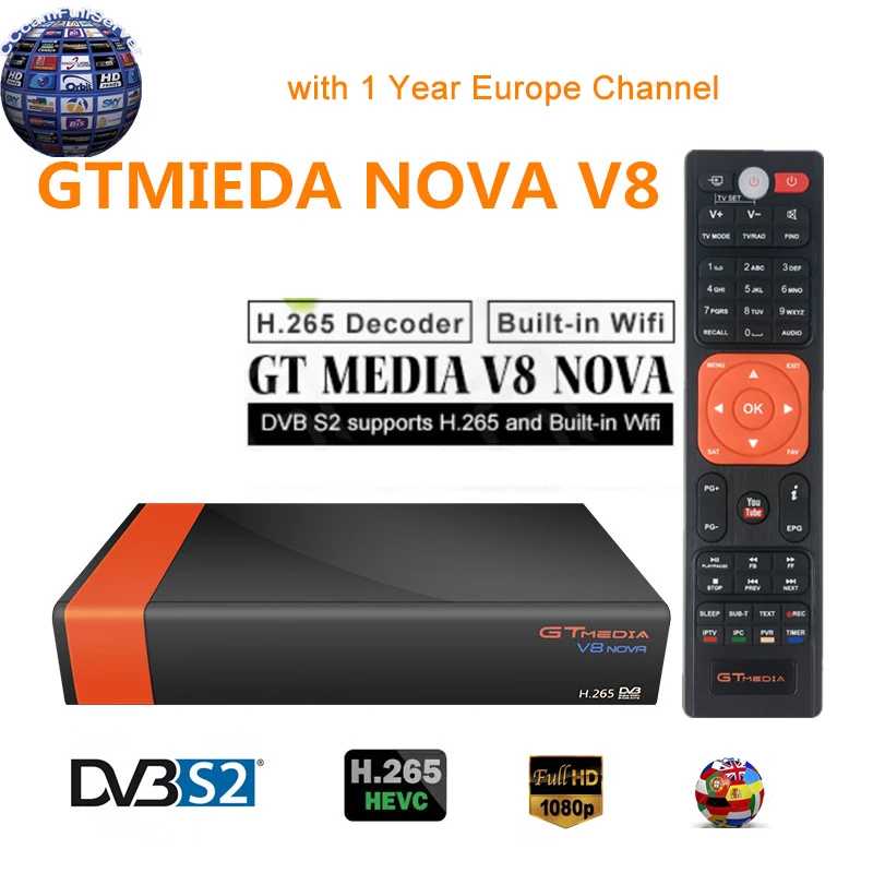 GTMedia V8 Nova DVB-S2 Satellite Receiver with 1 Year Europe Channels V8 Super H.265 Built-in WIFI Full HD Spain TV decoder
GTMedia V8 Nova DVB-S2 Satellite Receiver with 1 Year Europe Channels V8 Super H.265 Built-in WIFI Full HD Spain TV decoder