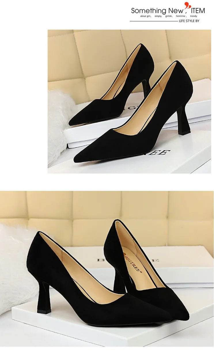 High Heels shoes Women pointed toe pumps flock shallow office pump casual Slip on Slides big size zapatos mujer high quality High Heels shoes Women pointed toe pumps flock shallow office pump casual Slip on Slides big size zapatos mujer high quality