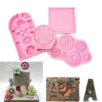 

Vintage Clock Silicone Molds Steampunk Gear Baby Birthday Fondant Cake Decorating Tools Cupcake Candy Chocolate Gumpaste Moulds