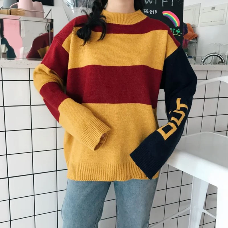 Women Autumn Casual Striped Sweater Casual O-Neck Loose Pullovers Fashion Tops Letter Long Sleeve Knitted Tops
Women Autumn Casual Striped Sweater Casual O-Neck Loose Pullovers Fashion Tops Letter Long Sleeve Knitted Tops