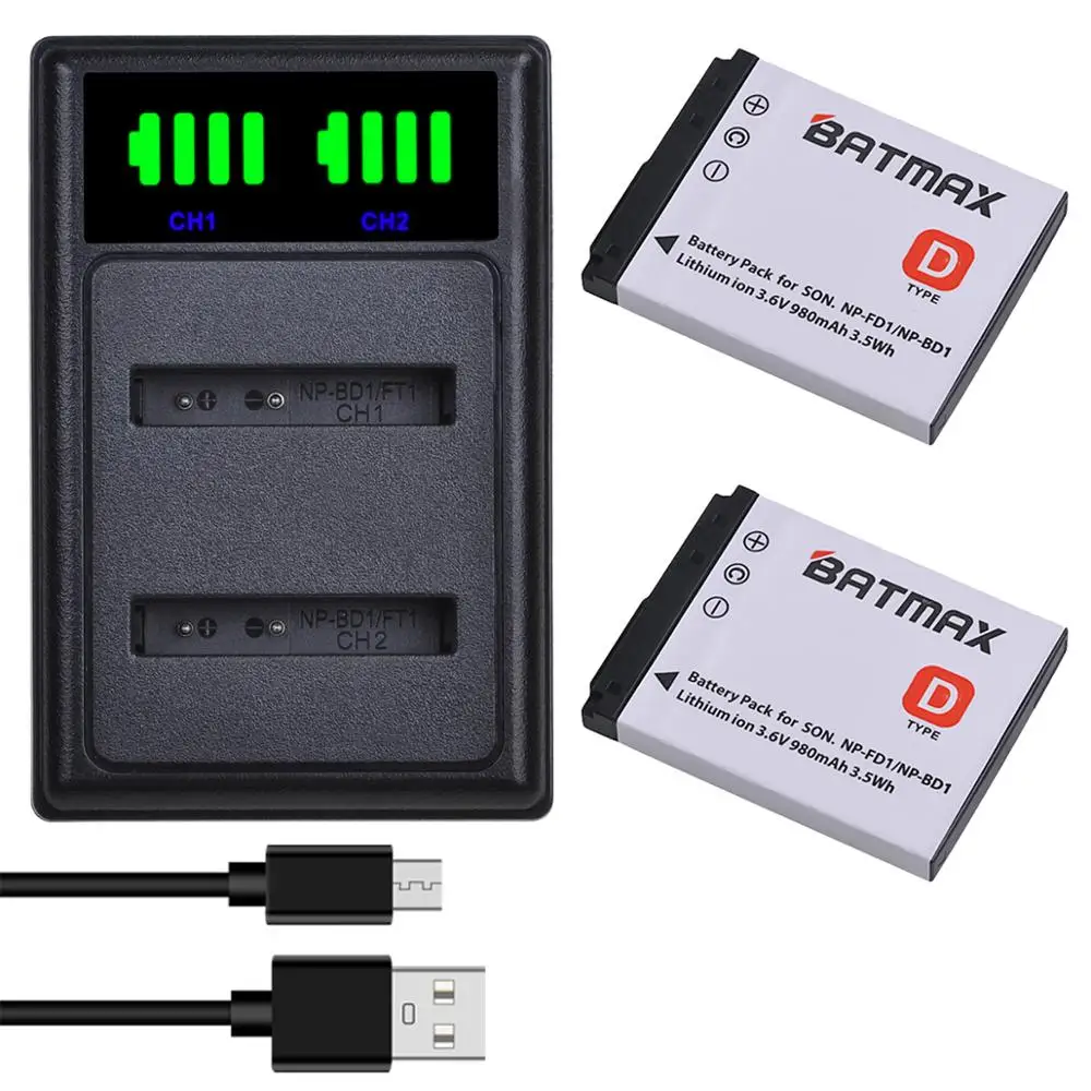 

Batmax NP-FD1 NP-BD1 Camera Battery+LED Dual USB Charger For sony DSC T300 TX1 T900 T700 T500 T200 T77 T900 T90 T70 T2 G3 S930