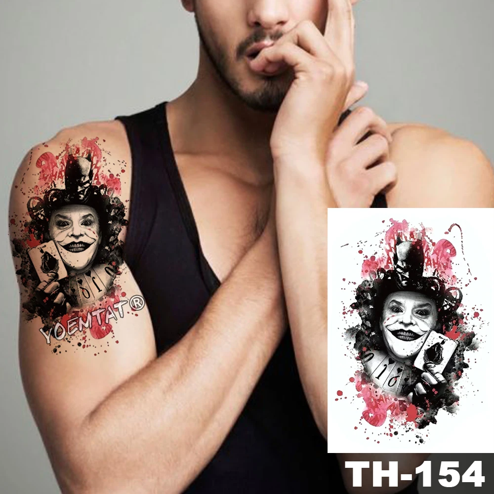Waterproof Temporary Tattoo Sticker Poker Clown Pattern Water Transfer Skull Wild Man Body Art Flash Fake Tatoo
Waterproof Temporary Tattoo Sticker Poker Clown Pattern Water Transfer Skull Wild Man Body Art Flash Fake Tatoo