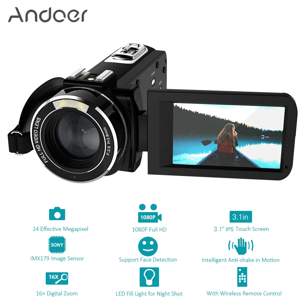 

Andoer HDV-Z20 Portable 1080P Full HD Digital Video Camera Max 24 Mega Pixels 16x Digital Zoom Camcorder 3.0" LCD Touchscreen