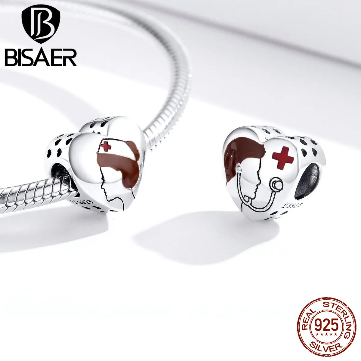 BISAER Charms 925 Sterling Silver Nurse Heart Medical Staff Bead Pendant For Bracelets Necklace For Women Fine Jewelry Gift
BISAER Charms 925 Sterling Silver Nurse Heart Medical Staff Bead Pendant For Bracelets Necklace For Women Fine Jewelry Gift