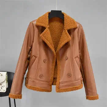 Winter Sheepskin Coats Women Thicken Faux Leather Fur Coat Female Fur Lining Leather Jacket Aviator JacketNew style 
Winter Sheepskin Coats Women Thicken Faux Leather Fur Coat Female Fur Lining Leather Jacket Aviator JacketNew style