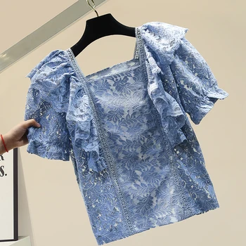 Flower Lace Shirt for Women Summer Wear Female Short Sleeved Top Blue Lace Blouse Blusas Mujer De Moda 2020 Ropa Mujer
Flower Lace Shirt for Women Summer Wear Female Short Sleeved Top Blue Lace Blouse Blusas Mujer De Moda 2020 Ropa Mujer