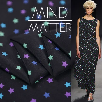 Colorful stars on black print pure silk crepe de chine silk fabric thick 18momme,SCDC1119
Colorful stars on black print pure silk crepe de chine silk fabric thick 18momme,SCDC1119
