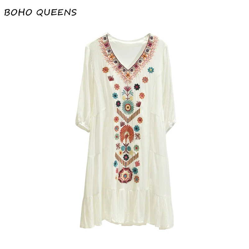 Boho Chic vintage women half sleeve Floral embroidery beach Bohemian mini dress Ladies V neck Summer dress vestidos
Boho Chic vintage women half sleeve Floral embroidery beach Bohemian mini dress Ladies V neck Summer dress vestidos