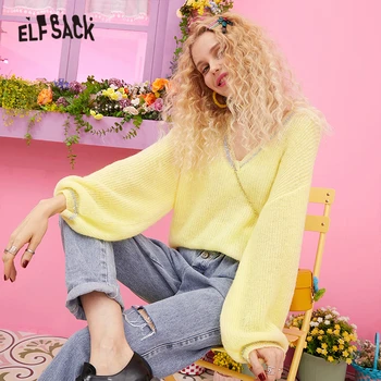 ELFSACK V Neck Yellow Striped Trim Casual Knitted Sweater Women Clothes 2019 Autumn White Korean Style Office Ladies Sweaters 
ELFSACK V Neck Yellow Striped Trim Casual Knitted Sweater Women Clothes 2019 Autumn White Korean Style Office Ladies Sweaters