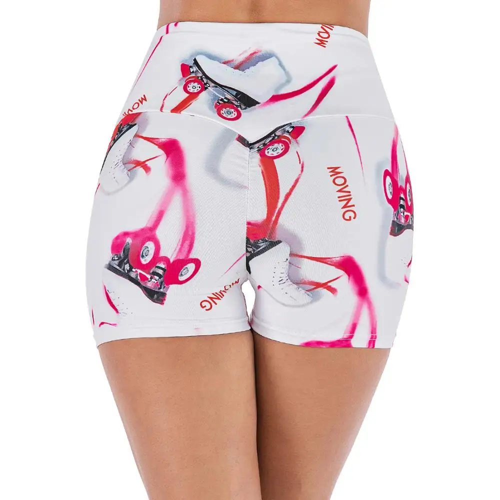Drop Shipping Skates Printed Shorts High Waist Moving Sportwear White Pink Wow Factor Print | Женская одежда