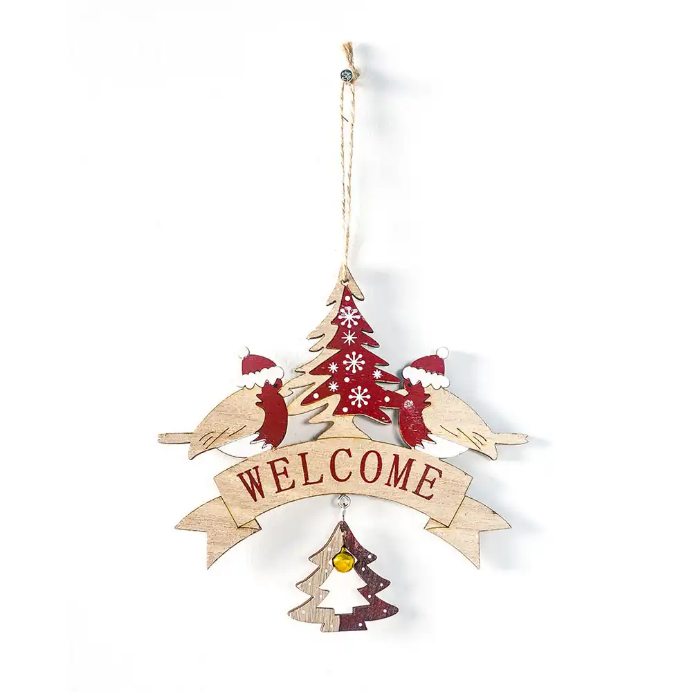 wooden elk/bird christmas tree welcome board bell