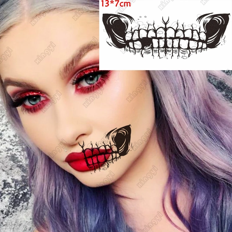 

Halloween Tattoo Sticker Face Sticker Mouth Teeth Tatto Stickers Waterproof Dark Wind Funny Makeup Temporary Tattoos Lady Men