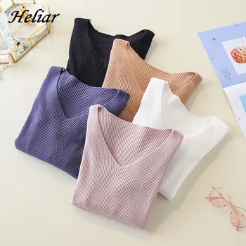 Heliar 2019 Autumn Winter Women Knitted V-neck Sweater Casual Soft Plain Jumper Fashion Slim Femme Elastic Female Pullovers
Heliar 2019 Autumn Winter Women Knitted V-neck Sweater Casual Soft Plain Jumper Fashion Slim Femme Elastic Female Pullovers