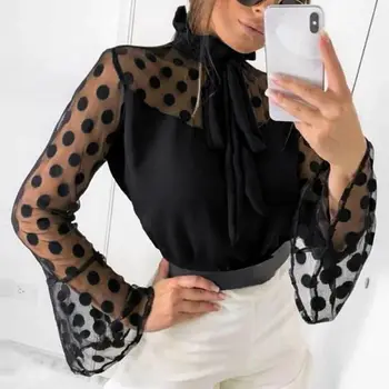2020 Women Flare Sleeve Shirt ZANZEA Fashion Polka Dot Mesh Sheer Blouse Sexy Solid Party Ruffle Black Tunic Tops Female Blusas
2020 Women Flare Sleeve Shirt ZANZEA Fashion Polka Dot Mesh Sheer Blouse Sexy Solid Party Ruffle Black Tunic Tops Female Blusas