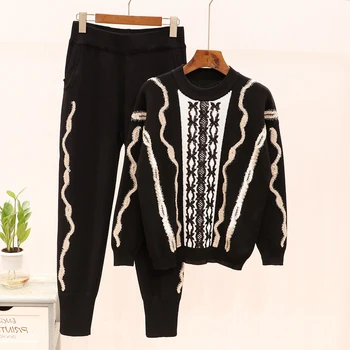 TWO PIECE SET Embroidery Women Knitted Tracksuit Sequin Sweater 2 Piece Set Jogger Trouser Leisure Suit Knitwear Autumn Winter
TWO PIECE SET Embroidery Women Knitted Tracksuit Sequin Sweater 2 Piece Set Jogger Trouser Leisure Suit Knitwear Autumn Winter