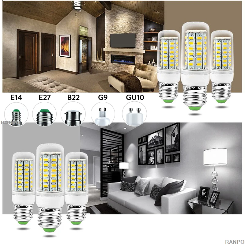 

Super Bright LED Corn Light Bulbs E14 E27 B22 G9 GU10 AC 110V 220V 5730 SMD 3W-15W Ampoule Bombilla Candle Lamp for Home Bedroom