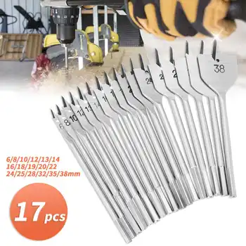 6-38mm 17 Pcs Woodworking Tool Sets Durable High Carbon Steel Flat Drill Bits Flat Spade Bit Wood Tools Flat Drill Bit Set
6-38mm 17 Pcs Woodworking Tool Sets Durable High Carbon Steel Flat Drill Bits Flat Spade Bit Wood Tools Flat Drill Bit Set
