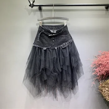 Denim Patchwork Mesh Pleated Women Skirts High Waist Irregular Hem Belt Pockets Female Jeans Skirt 2020 Summer New Lady Bottoms
Denim Patchwork Mesh Pleated Women Skirts High Waist Irregular Hem Belt Pockets Female Jeans Skirt 2020 Summer New Lady Bottoms