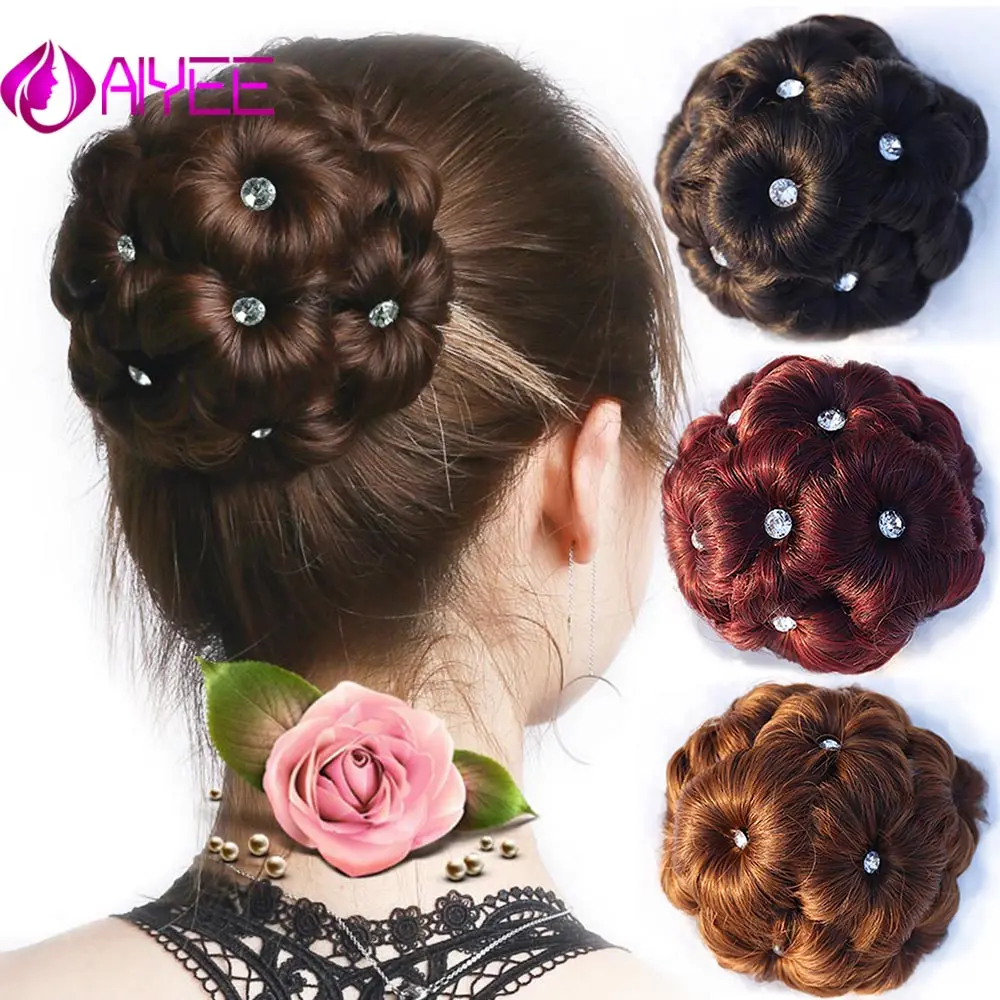 AIYEE Bun Donut Clip In Hairpiece Extensions Synthetic High Temperature Fiber Chignon with 9 Flower Crystal Hair Bun
AIYEE Bun Donut Clip In Hairpiece Extensions Synthetic High Temperature Fiber Chignon with 9 Flower Crystal Hair Bun