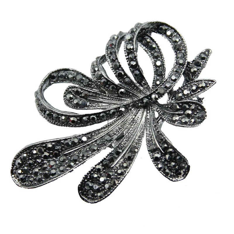 Винтажная черная жемчужная брошь в виде цветка с кристаллами и стразами шпильки