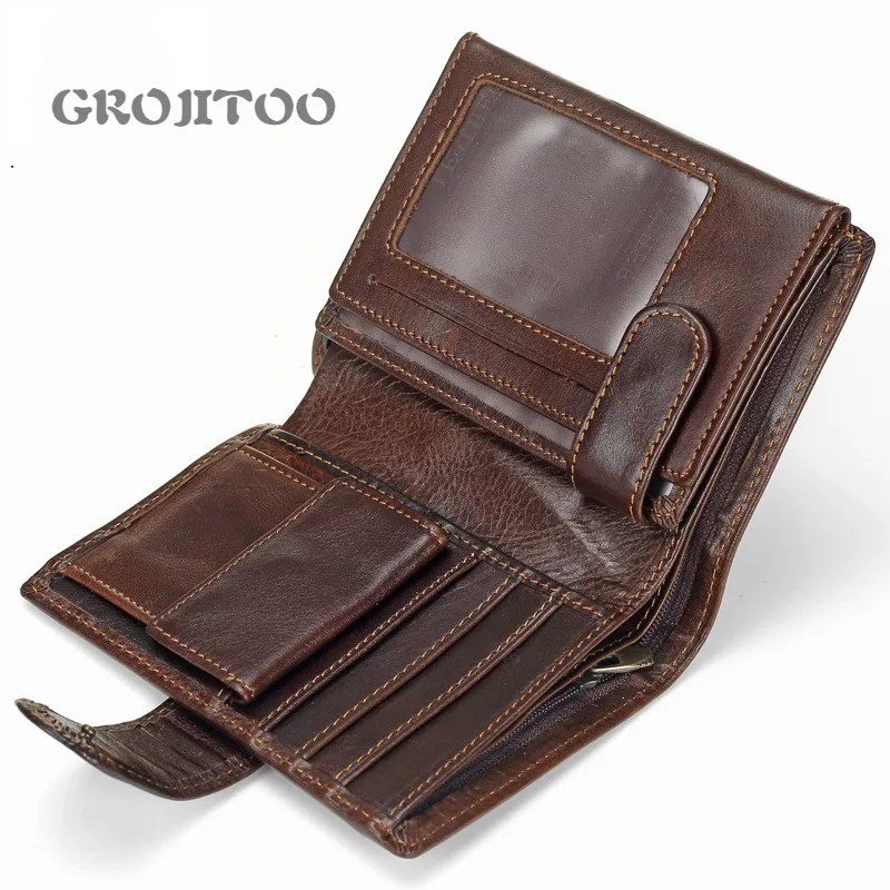 GROJITOO Men's short wallet genuine leather coin clip top layer cowhide vertical leather bag 
GROJITOO Men's short wallet genuine leather coin clip top layer cowhide vertical leather bag
