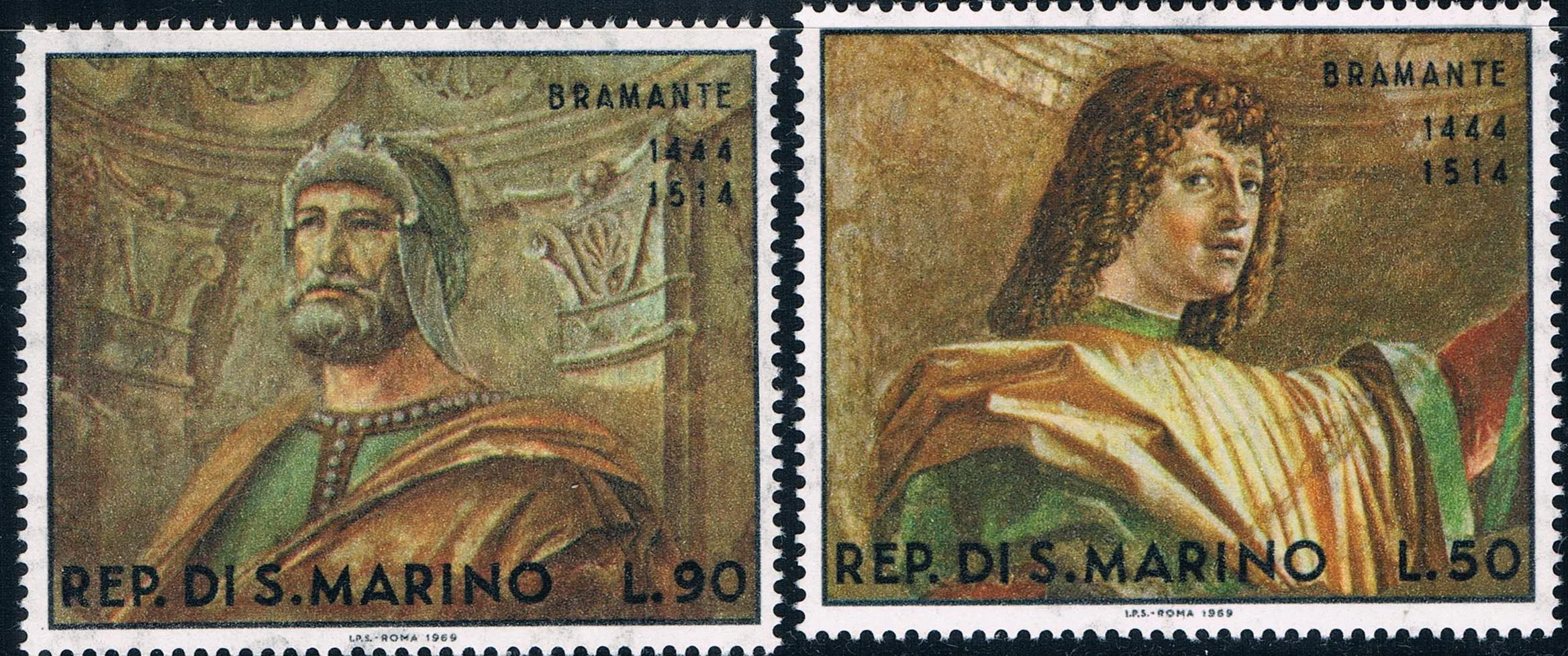 2 шт./компл. новая почтовая печать Сан-Марино 1969 художник Браманте рабочие штампы