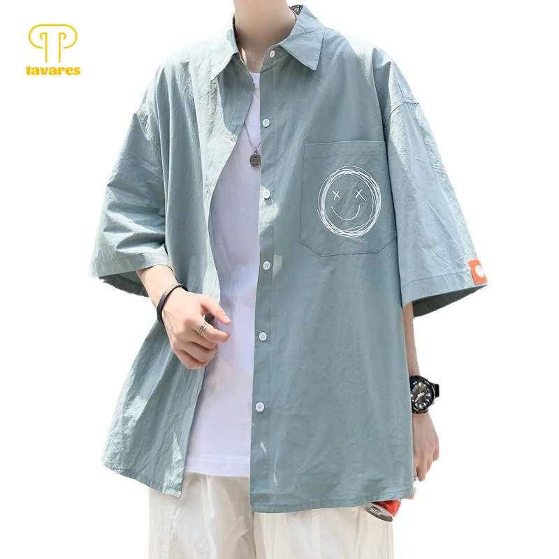 TAVARES Casual Shirts Summer Men Short Sleeve Fashion Shirt Smiley White Green Loose Lapel Coat
TAVARES Casual Shirts Summer Men Short Sleeve Fashion Shirt Smiley White Green Loose Lapel Coat