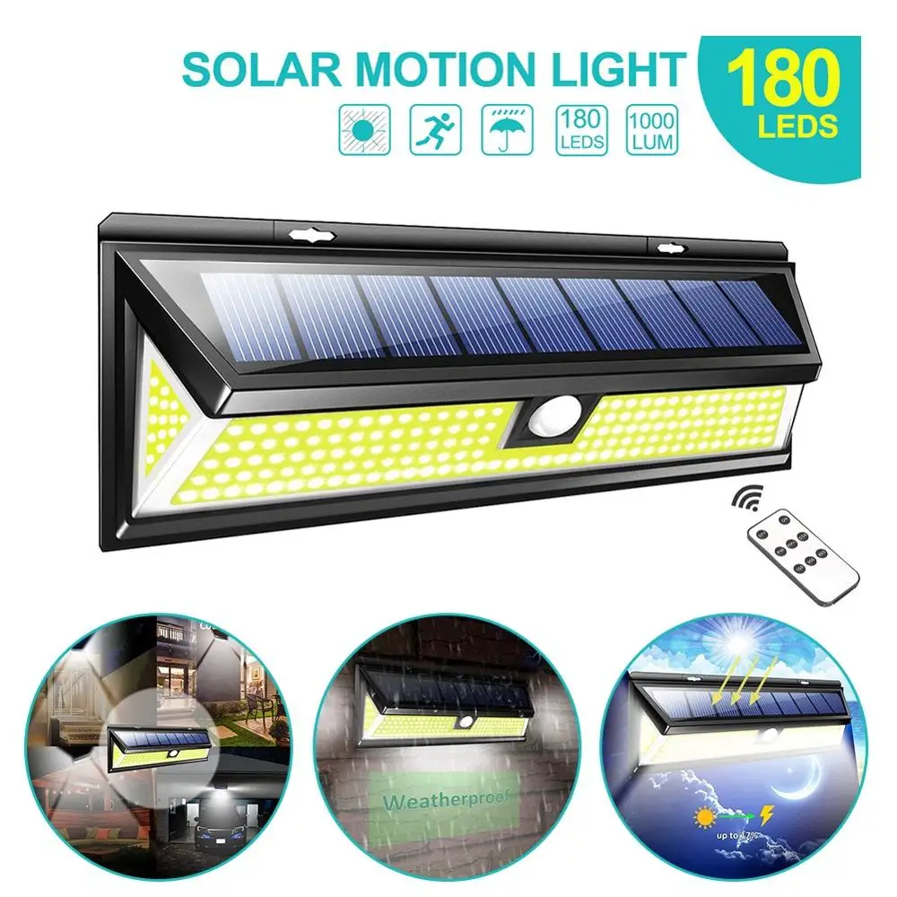 RC Outdoor 180 LED COB 3 Modes Solar Lamp PIR Motion Sensor 4000LM Solar Wall Light Waterproof Emergency Garden Yard Lamps
RC Outdoor 180 LED COB 3 Modes Solar Lamp PIR Motion Sensor 4000LM Solar Wall Light Waterproof Emergency Garden Yard Lamps