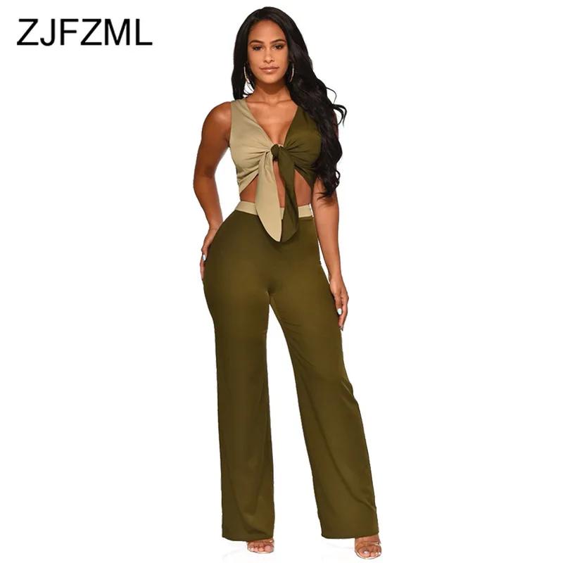 Contrast Color Sexy Two Piece Macthing Sets Women Clothes V Neck Sleeveless Tie Bow Crop Tops + Straight Pants Summer Outfits
Contrast Color Sexy Two Piece Macthing Sets Women Clothes V Neck Sleeveless Tie Bow Crop Tops + Straight Pants Summer Outfits