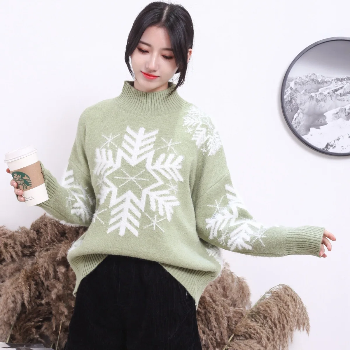 Christmas style snowflake half turtleneck sweater women loose pullover lazy wind 2019 new autumn and winter red student sweater 
Christmas style snowflake half turtleneck sweater women loose pullover lazy wind 2019 new autumn and winter red student sweater