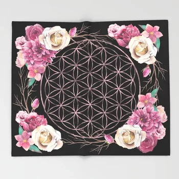 

Mandala Blanket Flower of Life Rose Gold Garden on Black Fleece Blankets and Throw for Plane Travel Christmas Decorations Home