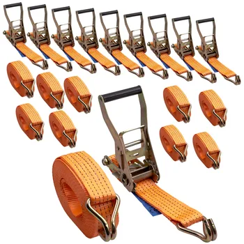10x Heavy Duty Ratchet Strap 8m 5T 50mm Tie Down J Hooks Trailer Car Lorry with ratchet 8m 5t 2tlg. 2500 Dan 5000 kg 50 mm