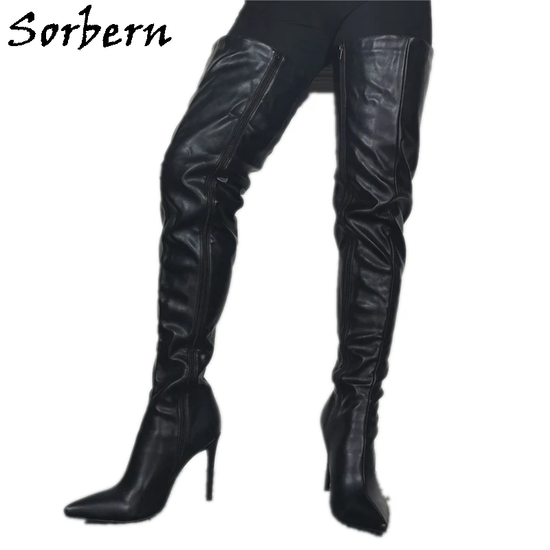 

Sorbern Fashion Black Matt Women Boots Mid Thigh High Long Female Boot Custom Wide Or Slim Fit Legs Pointed Toe Stilettos