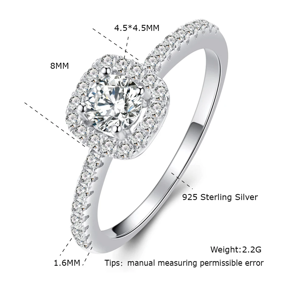 Dyson 925 Sterling Silver Ring Crystal Zirconia Engagement Romantic Design Wedding Brial Ring for Women Classic Fine Jewelry