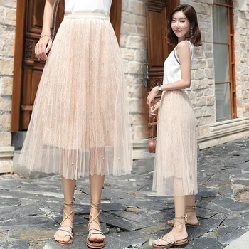 2019 autumn fashion new Mid-long Mesh pleated skirt elastic high waist all-match Sweet female's bottoms
2019 autumn fashion new Mid-long Mesh pleated skirt elastic high waist all-match Sweet female's bottoms