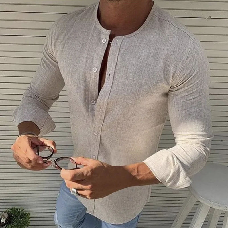 Men Casual Round Neck Shirt 2019 Autumn Solid Color Button Closure Cotton Linen Long Sleeve Shirts Tops Loose Male Tee Shirt
Men Casual Round Neck Shirt 2019 Autumn Solid Color Button Closure Cotton Linen Long Sleeve Shirts Tops Loose Male Tee Shirt