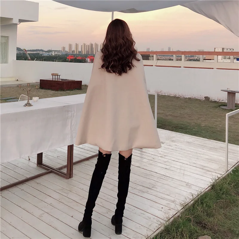 RUGOD Korean New Style Solid Color Loose Cape Coat Collect Waist Woolen Medium Long Coat Women Winter Tops For Woman