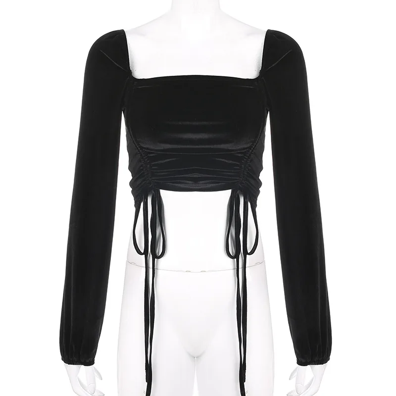 Hot Sales INS Women's Europe And America French-Double Purpose Short Shirred Velvet Square Collar Long-sleeved T-shirt Women's D
Hot Sales INS Women's Europe And America French-Double Purpose Short Shirred Velvet Square Collar Long-sleeved T-shirt Women's D