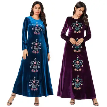 Fashion Women Velvet Flower Embroidery Muslim Long Maxi Dress Dubai Kaftan Abaya Autumn Winter Robe Gown Dress 2019 Plus Size
Fashion Women Velvet Flower Embroidery Muslim Long Maxi Dress Dubai Kaftan Abaya Autumn Winter Robe Gown Dress 2019 Plus Size